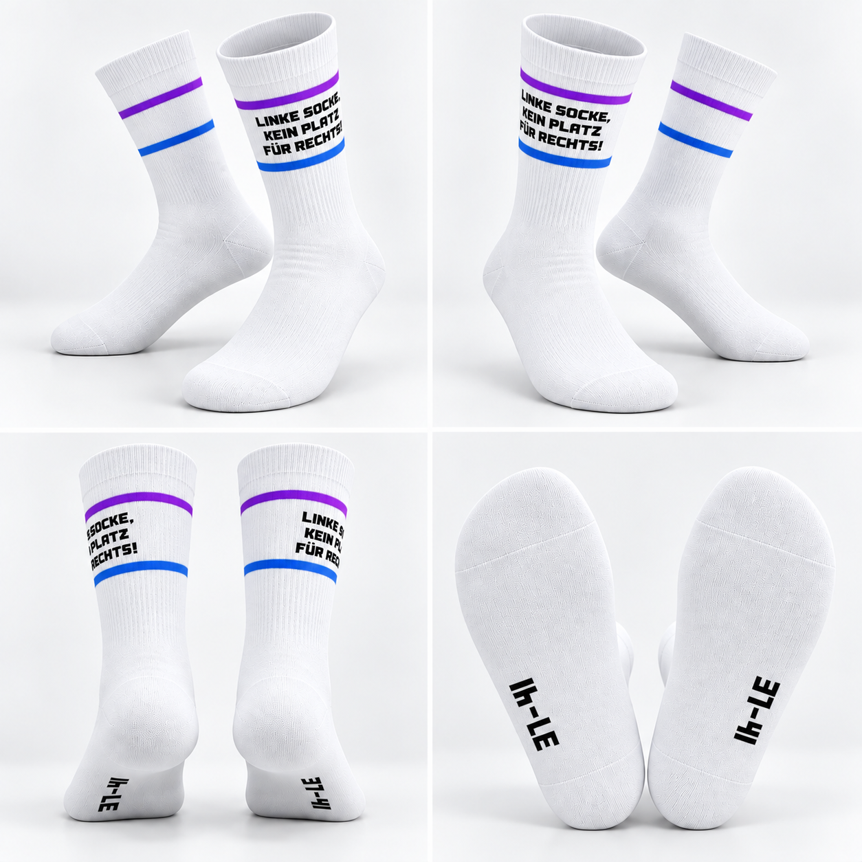 AUSVERKAUFT -💜+💙 – LINKE SOCKE, KEIN PLATZ FÜR RECHTS!