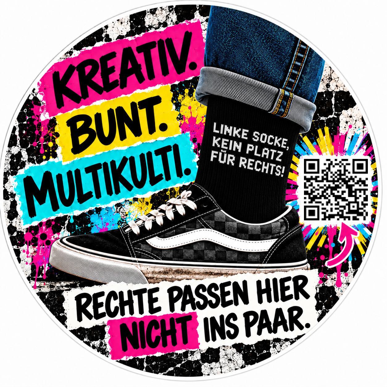 LINKE SOCKE Sticker Design 2 – Kreativ. Bunt. Multikulti.